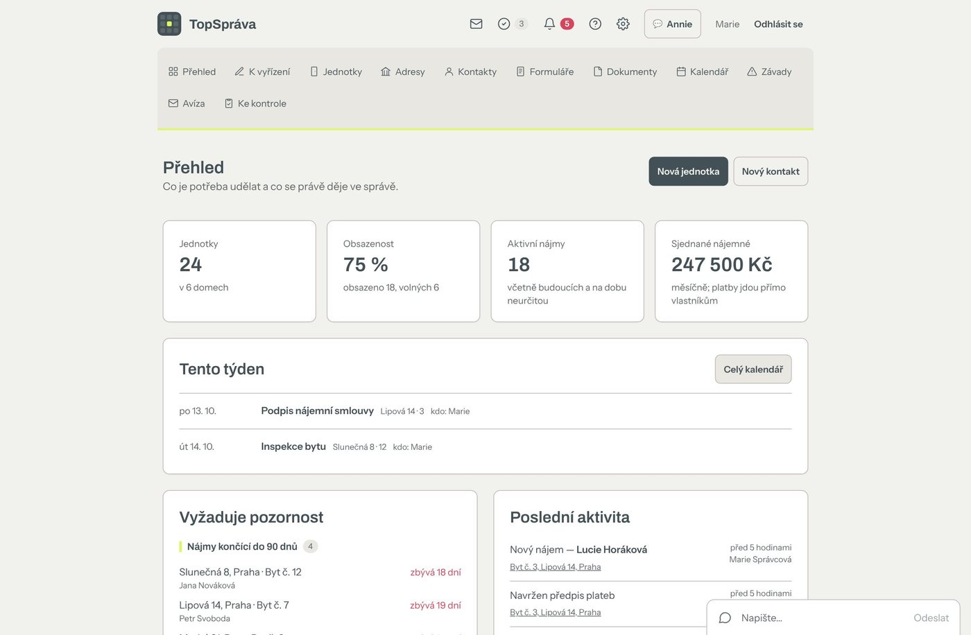 TopSpráva – přehled správce ve webové aplikaci